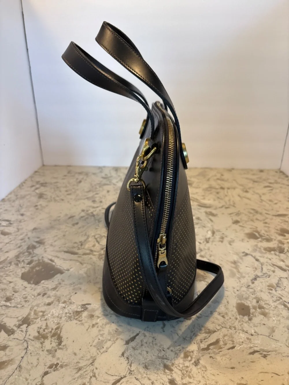 Dooney & Bourke Black Perforated Leather Cabriolet Dome  Satchel Handbag